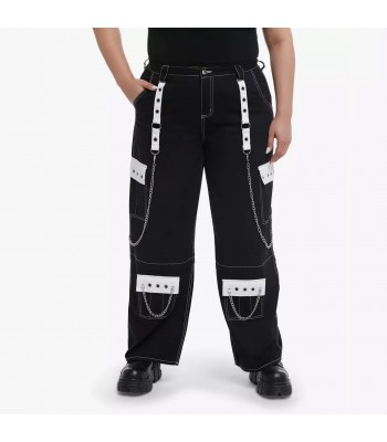 Men Gothic Pant Emo Punk Plus Size Pants Black & White Chain Carpenter Pants